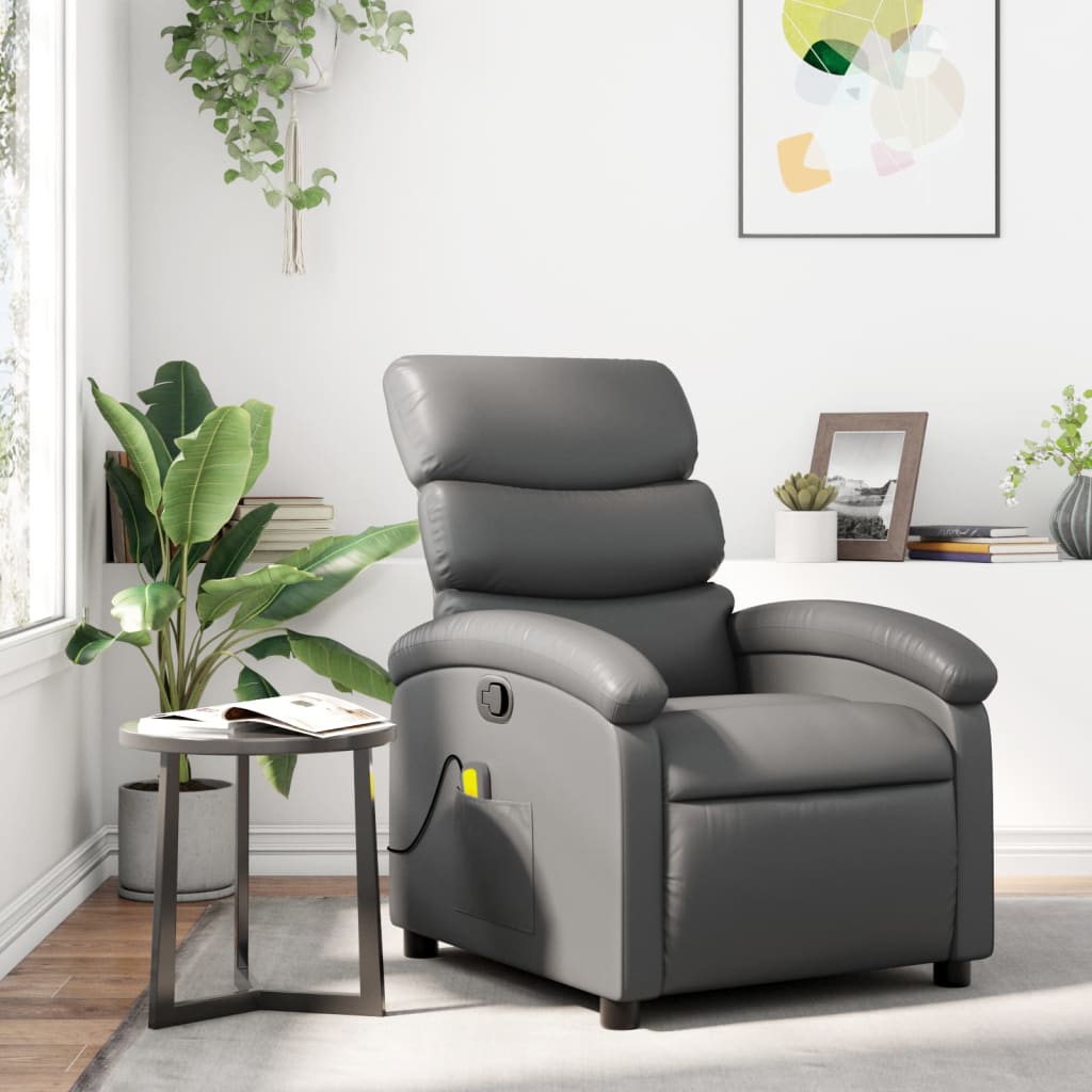 vidaXL Massage Recliner Chair Gray Faux Leather-0