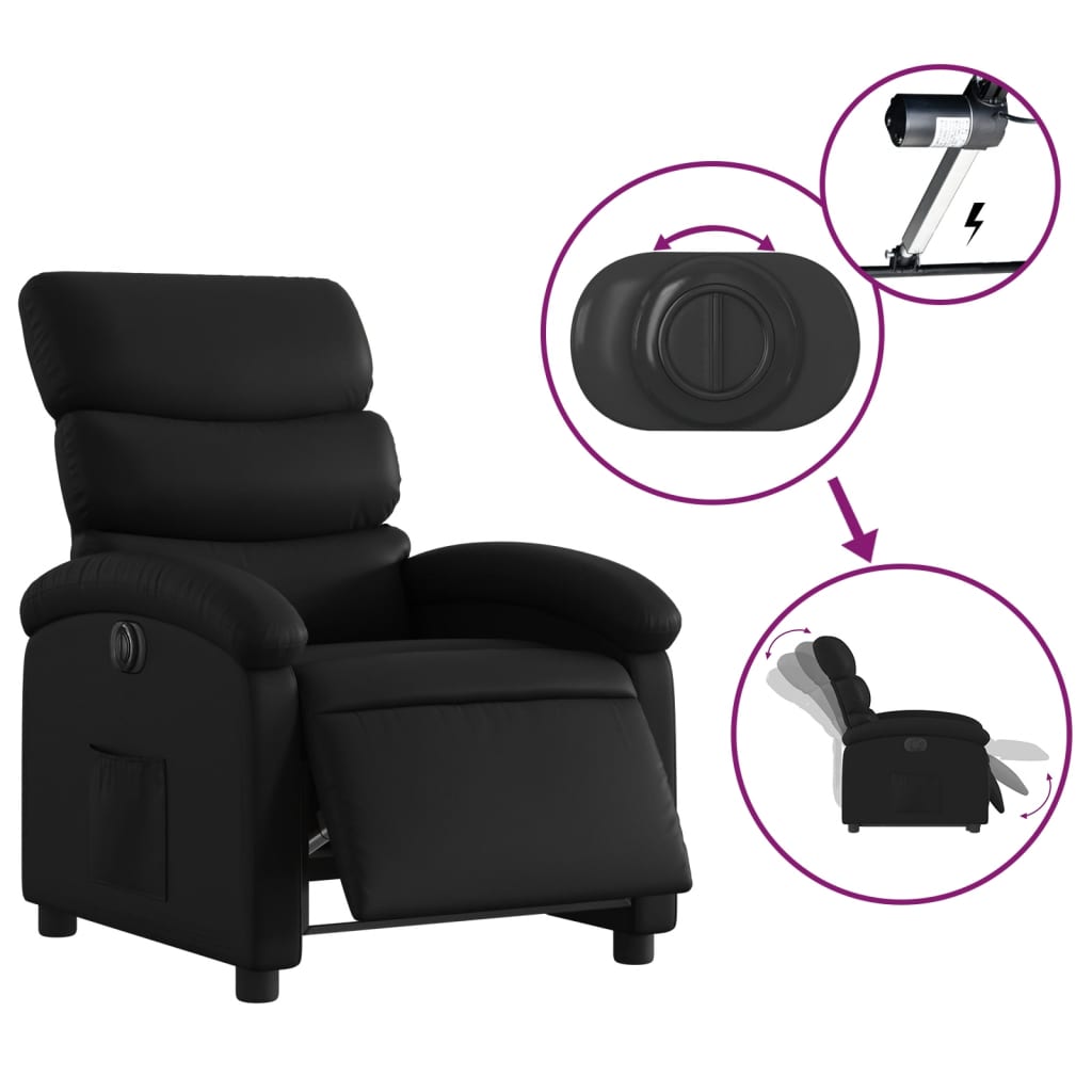 vidaXL Electric Recliner Chair Black Faux Leather-3