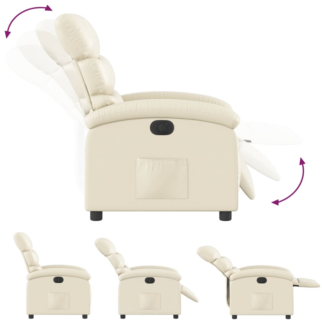 vidaXL Electric Recliner Chair Cream Faux Leather-4