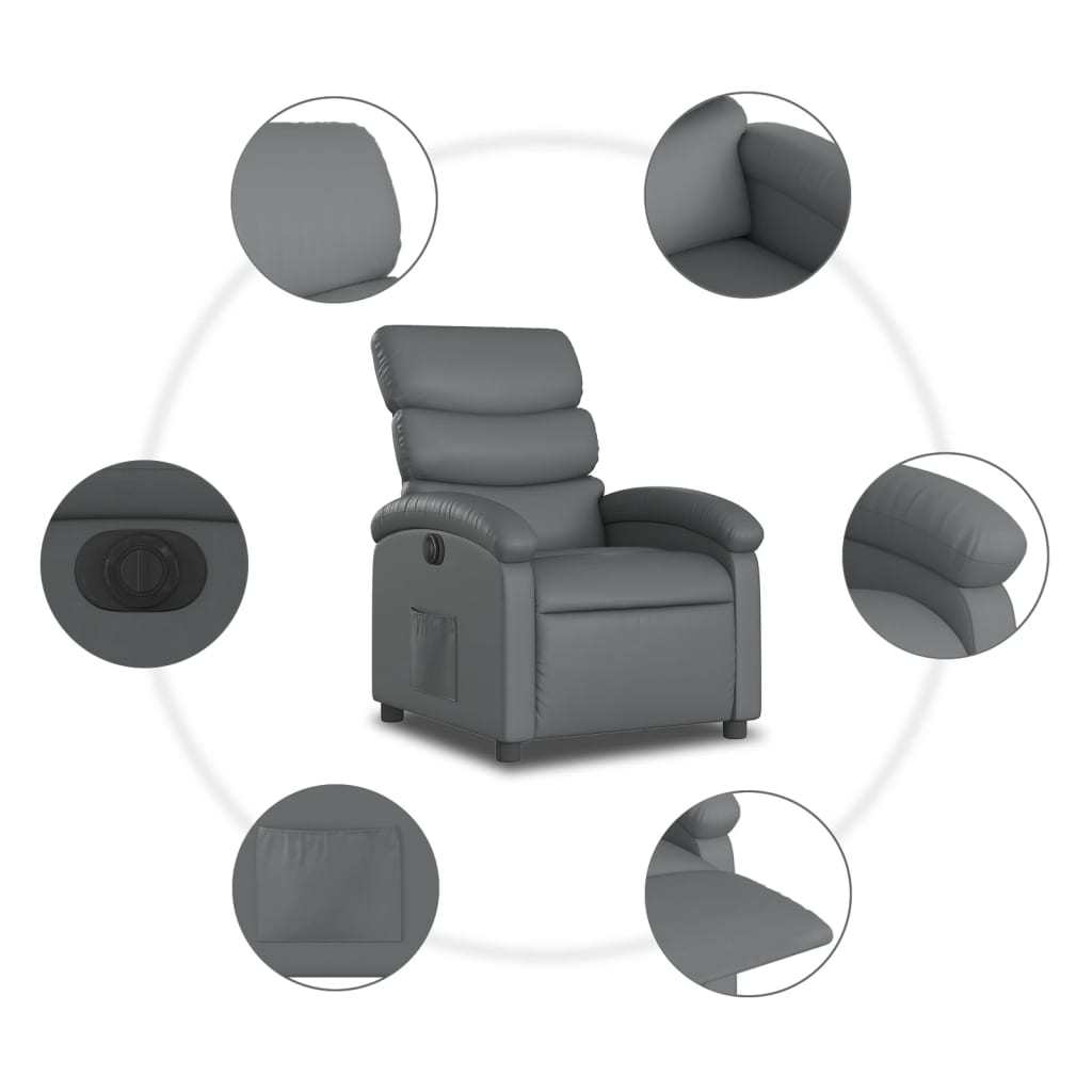 vidaXL Electric Recliner Chair Gray Faux Leather-5