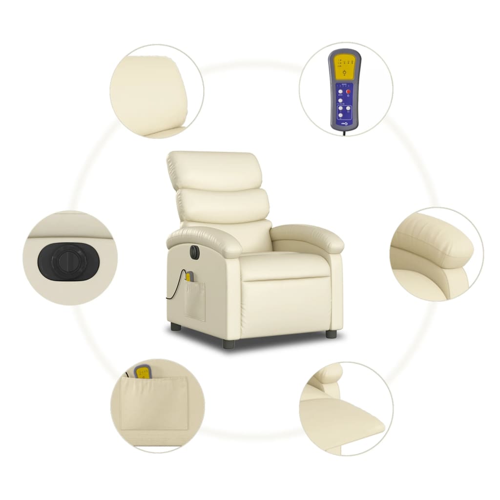 vidaXL Electric Massage Recliner Chair Cream Faux Leather-5