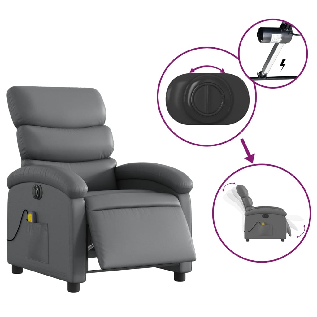 vidaXL Electric Massage Recliner Chair Gray Faux Leather-3