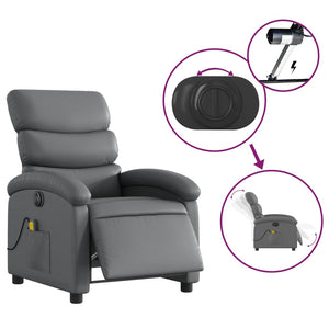 vidaXL Electric Massage Recliner Chair Gray Faux Leather-3