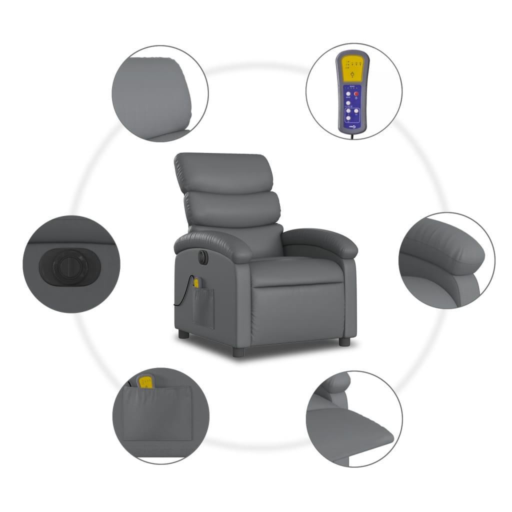 vidaXL Electric Massage Recliner Chair Gray Faux Leather-5