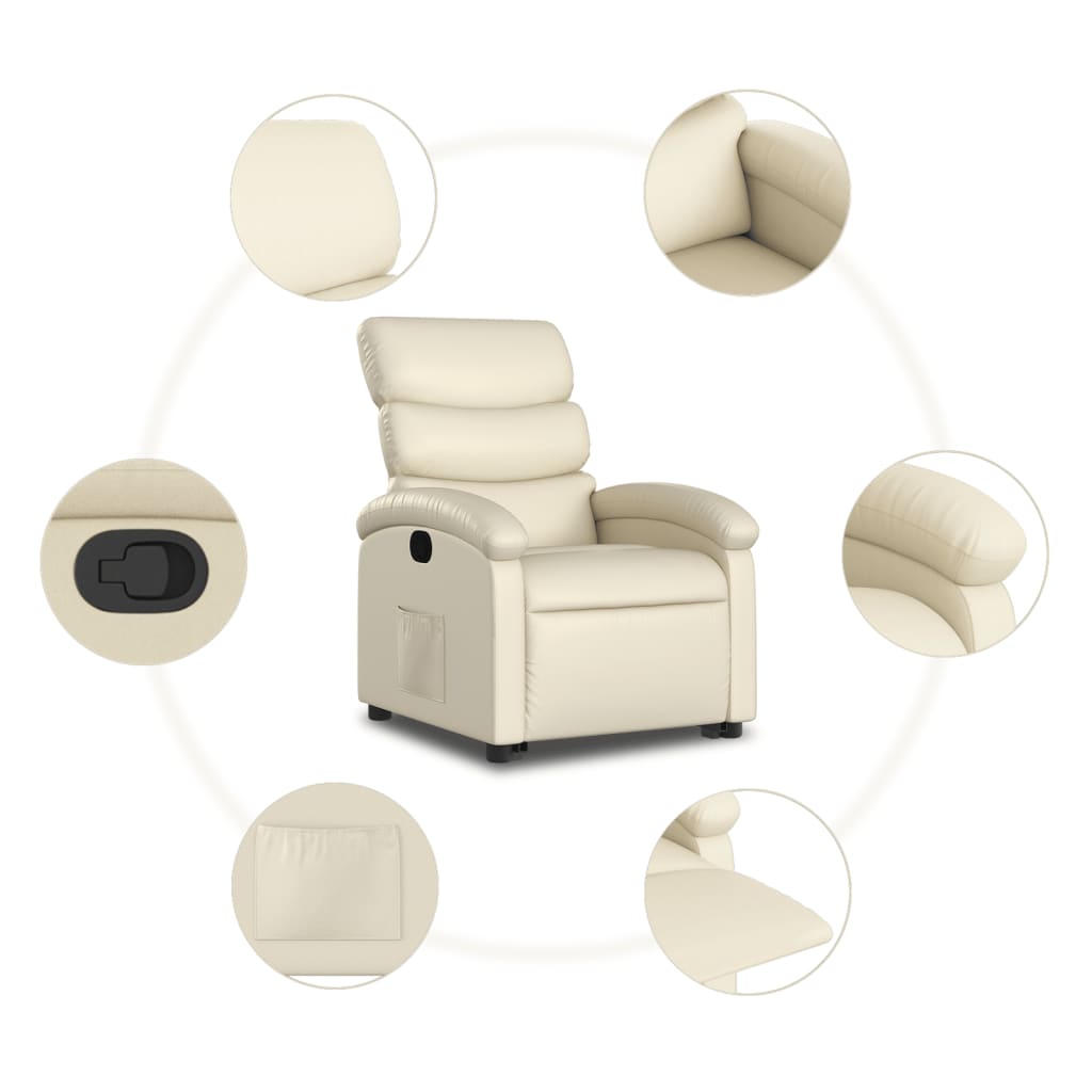 vidaXL Stand up Recliner Chair Cream Faux Leather-5