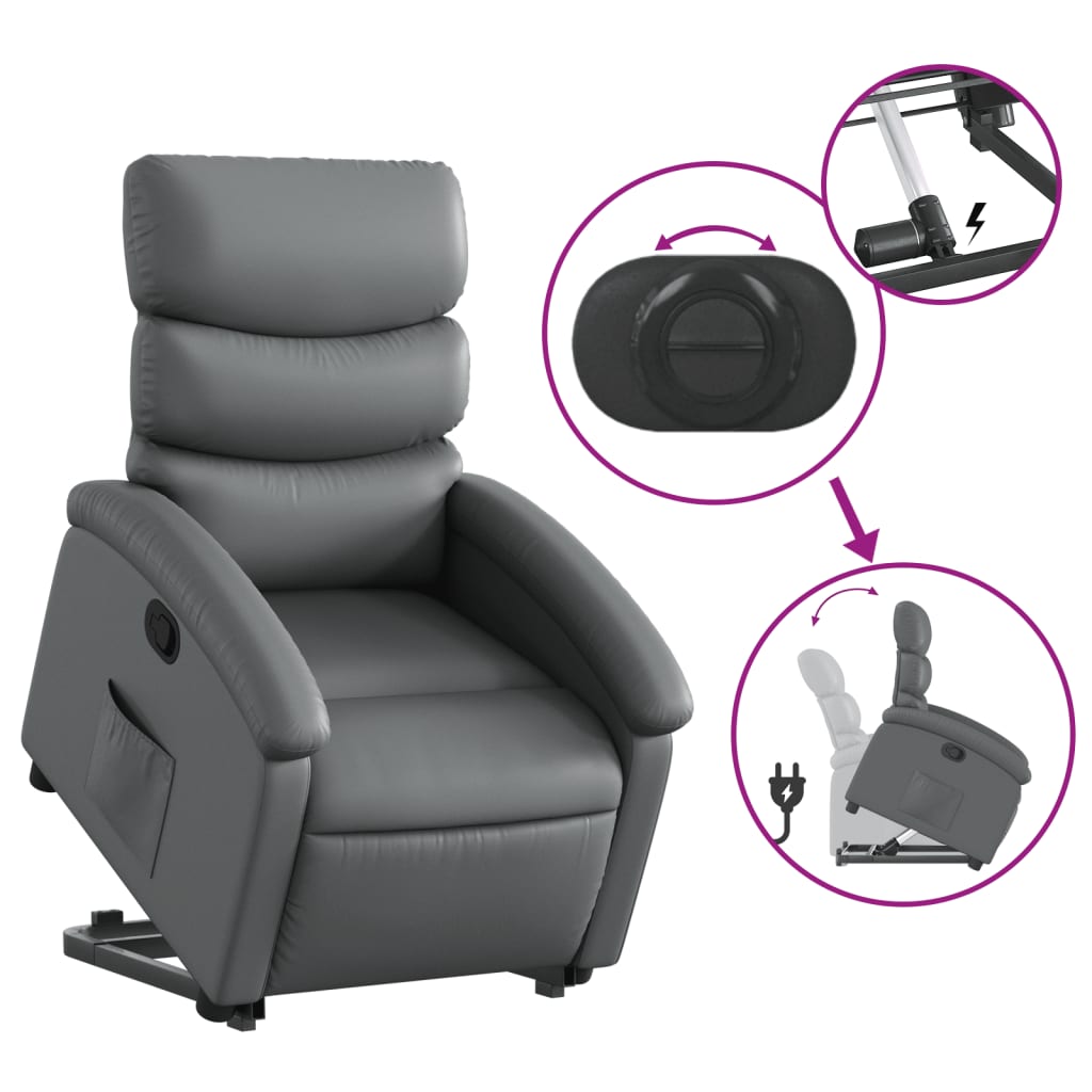 vidaXL Stand up Recliner Chair Gray Faux Leather-3