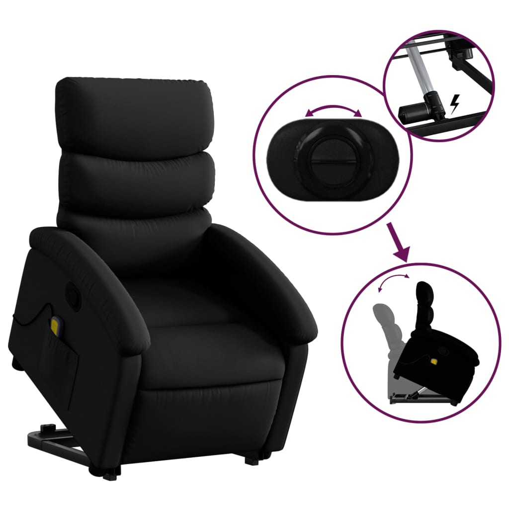 vidaXL Stand up Massage Recliner Chair Black Faux Leather-3