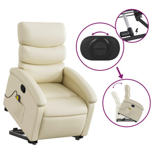 vidaXL Stand up Massage Recliner Chair Cream Faux Leather-3