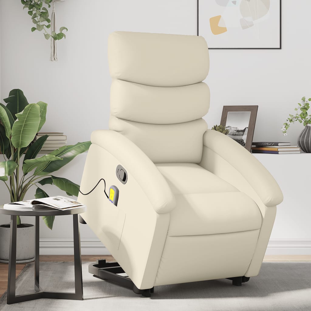 vidaXL Stand up Massage Recliner Chair Cream Faux Leather-0