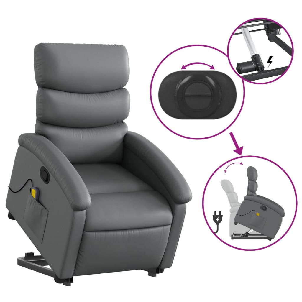 vidaXL Stand up Massage Recliner Chair Gray Faux Leather-3