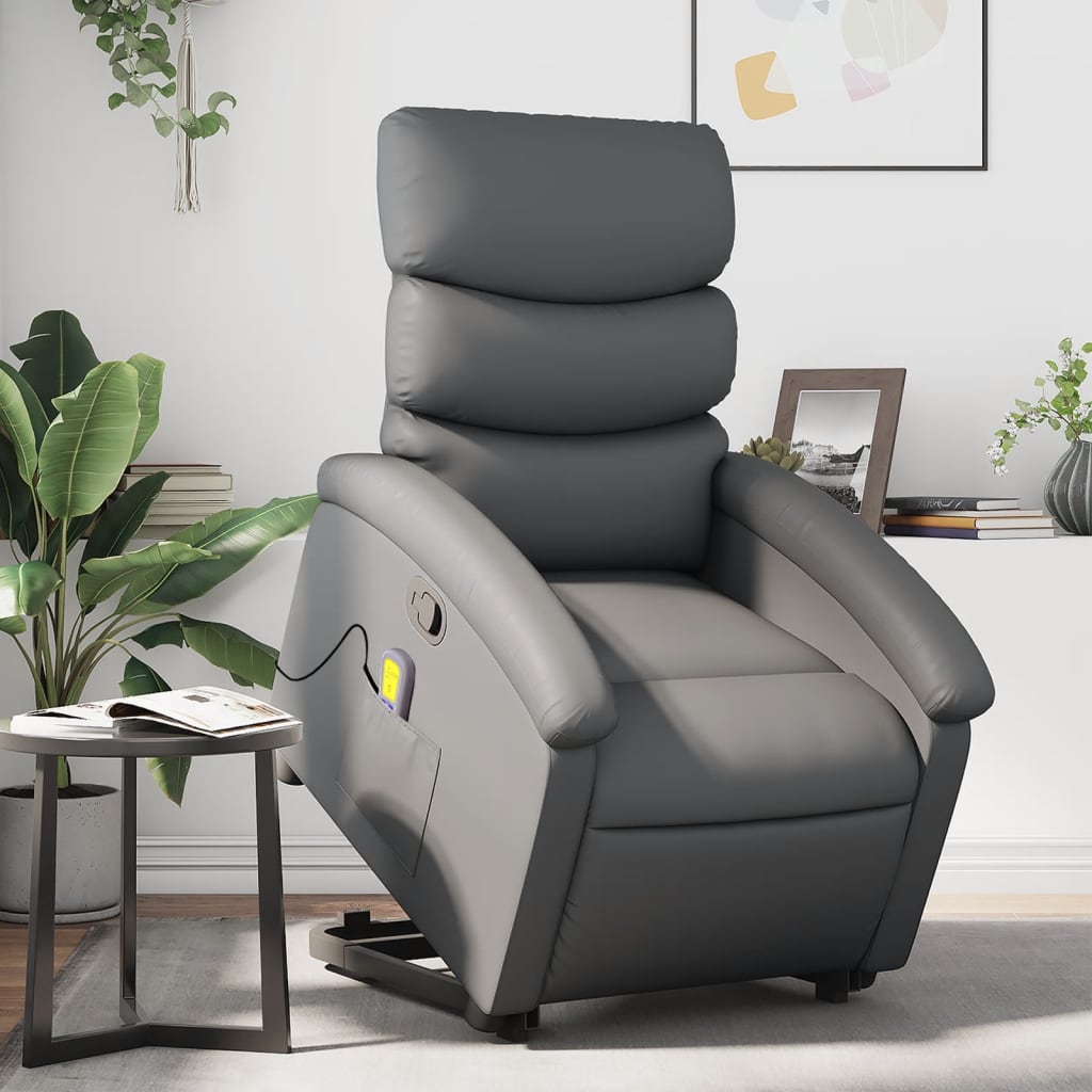 vidaXL Stand up Massage Recliner Chair Gray Faux Leather-0