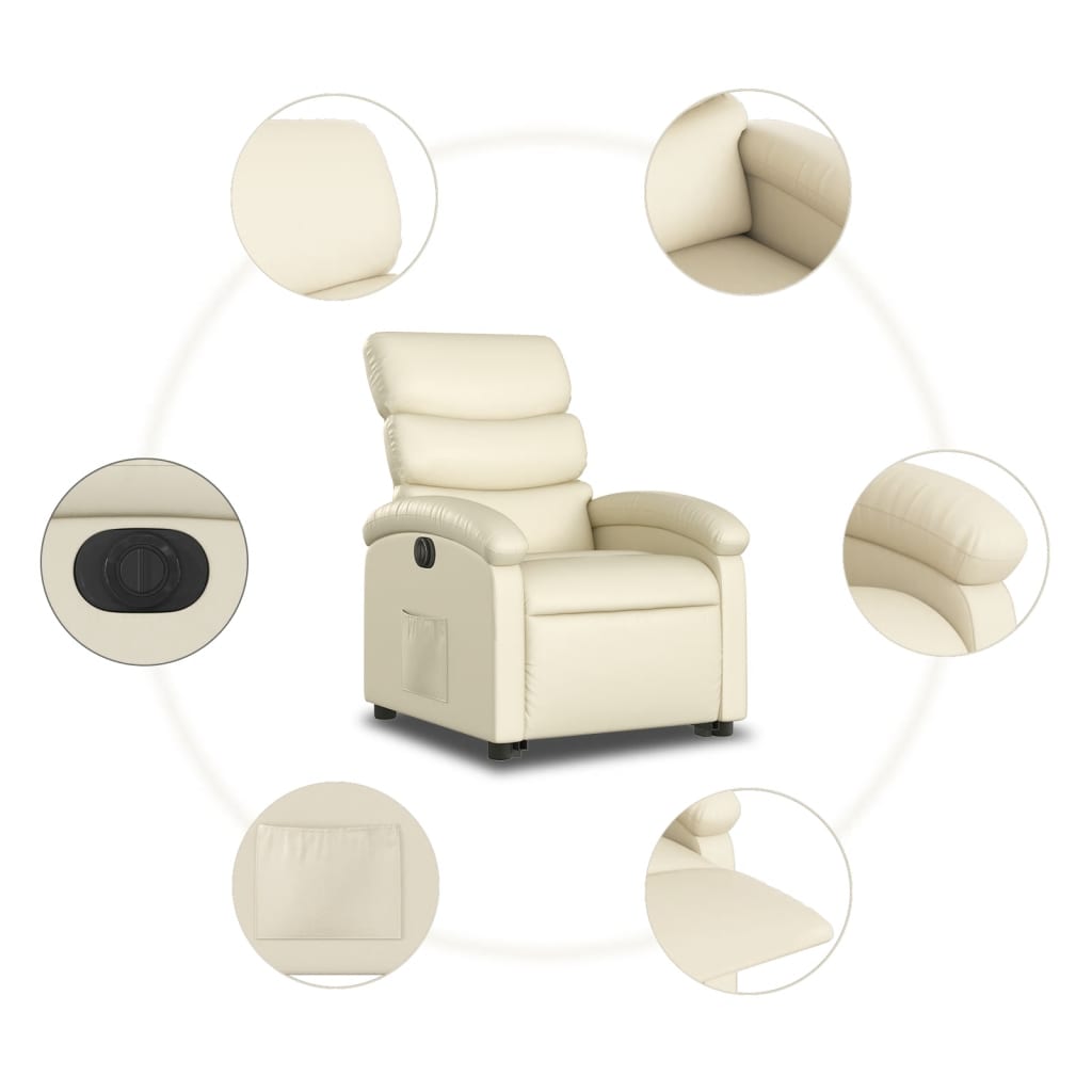 vidaXL Electric Stand up Recliner Chair Cream Faux Leather-5