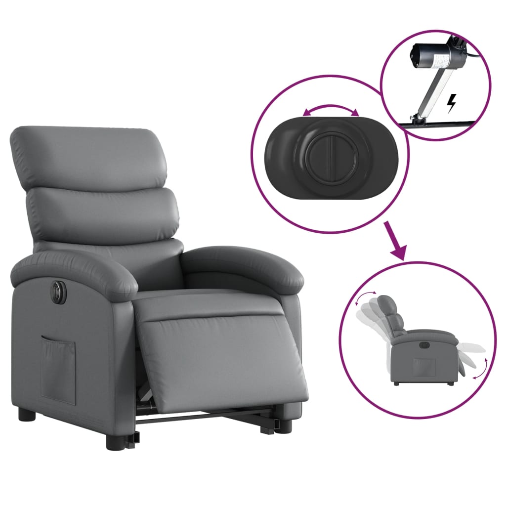 vidaXL Electric Stand up Recliner Chair Gray Faux Leather-3