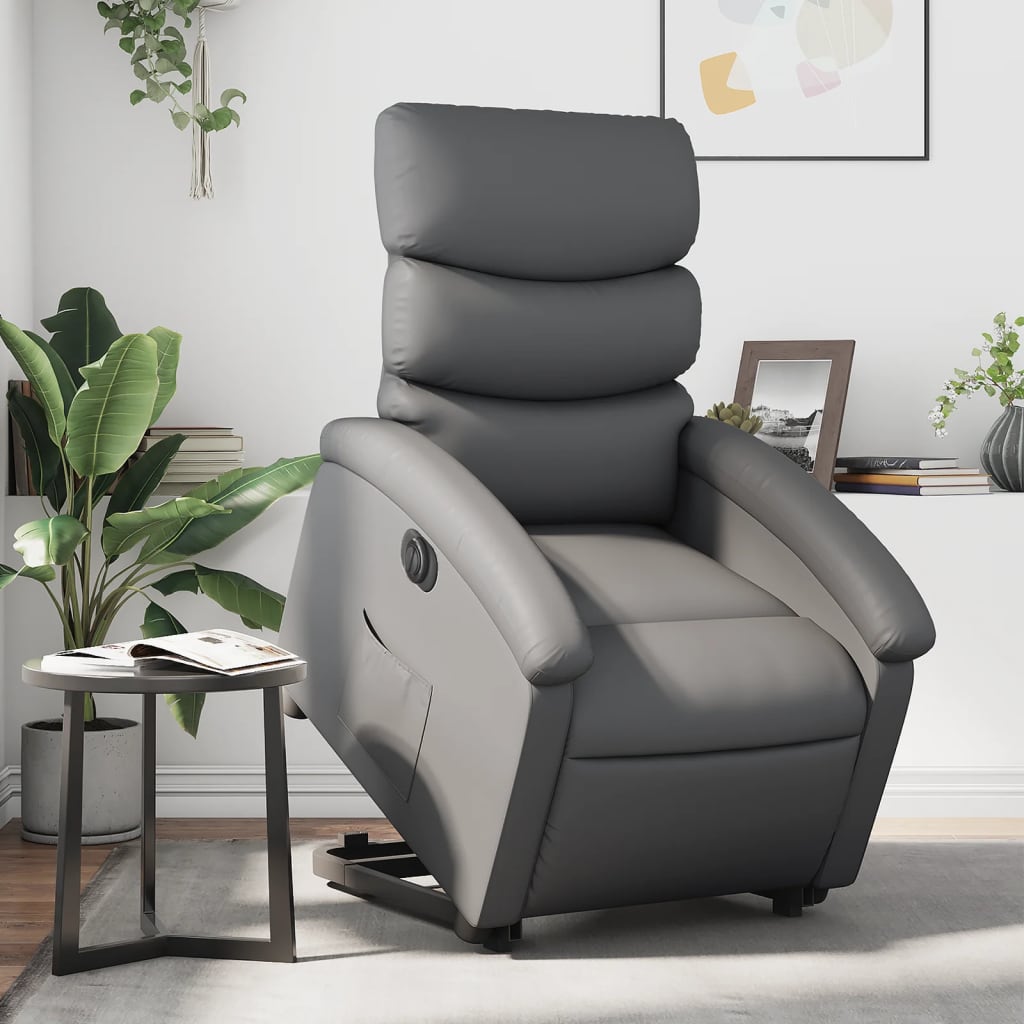 vidaXL Electric Stand up Recliner Chair Gray Faux Leather-0