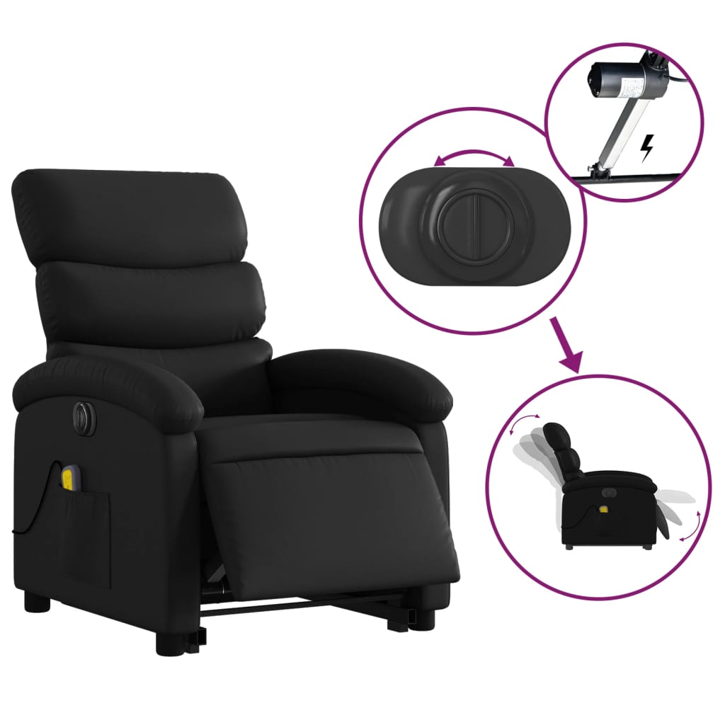 vidaXL Electric Stand up Massage Recliner Chair Black Faux Leather-3