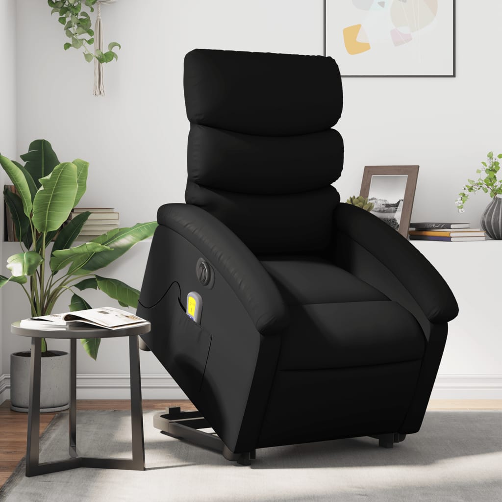 vidaXL Electric Stand up Massage Recliner Chair Black Faux Leather-0