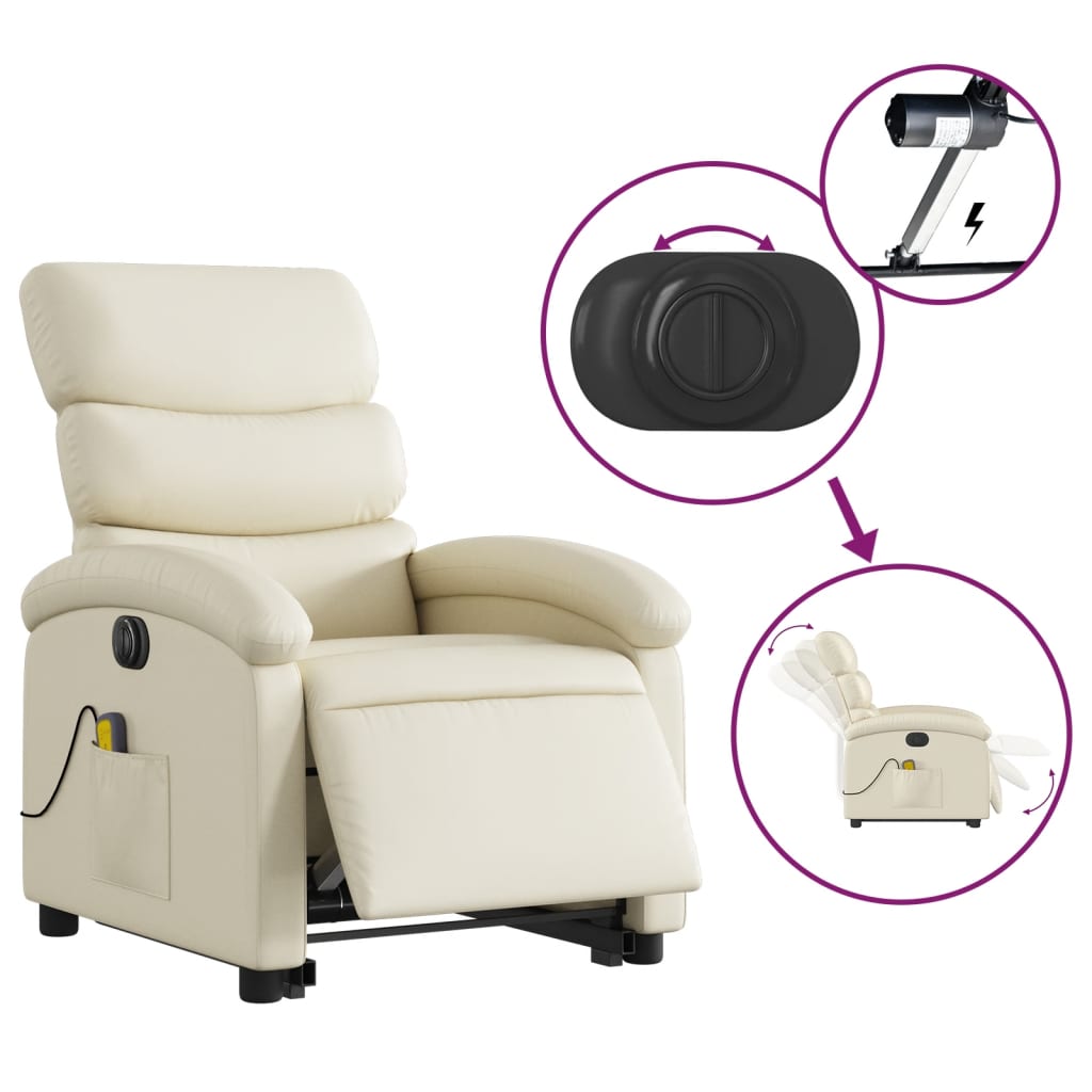 vidaXL Electric Stand up Massage Recliner Chair Cream Faux Leather-3