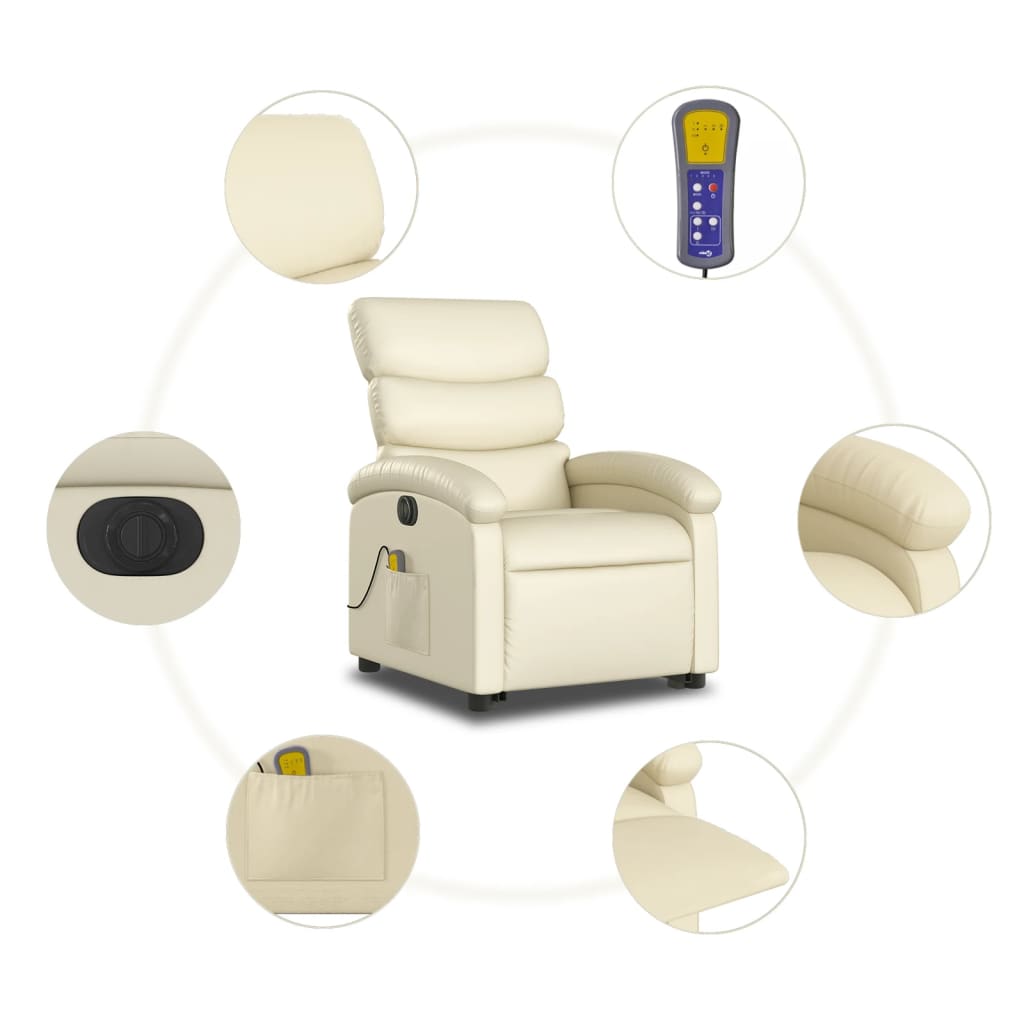 vidaXL Electric Stand up Massage Recliner Chair Cream Faux Leather-7