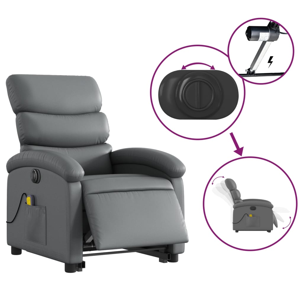 vidaXL Electric Stand up Massage Recliner Chair Gray Faux Leather-3