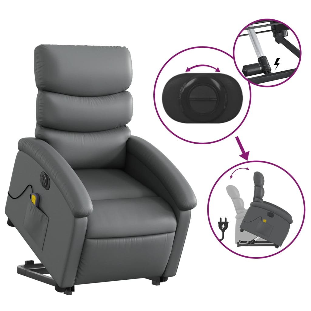 vidaXL Electric Stand up Massage Recliner Chair Gray Faux Leather-7