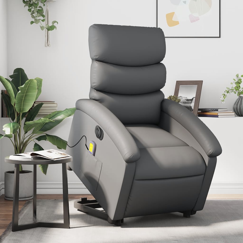 vidaXL Electric Stand up Massage Recliner Chair Gray Faux Leather-0