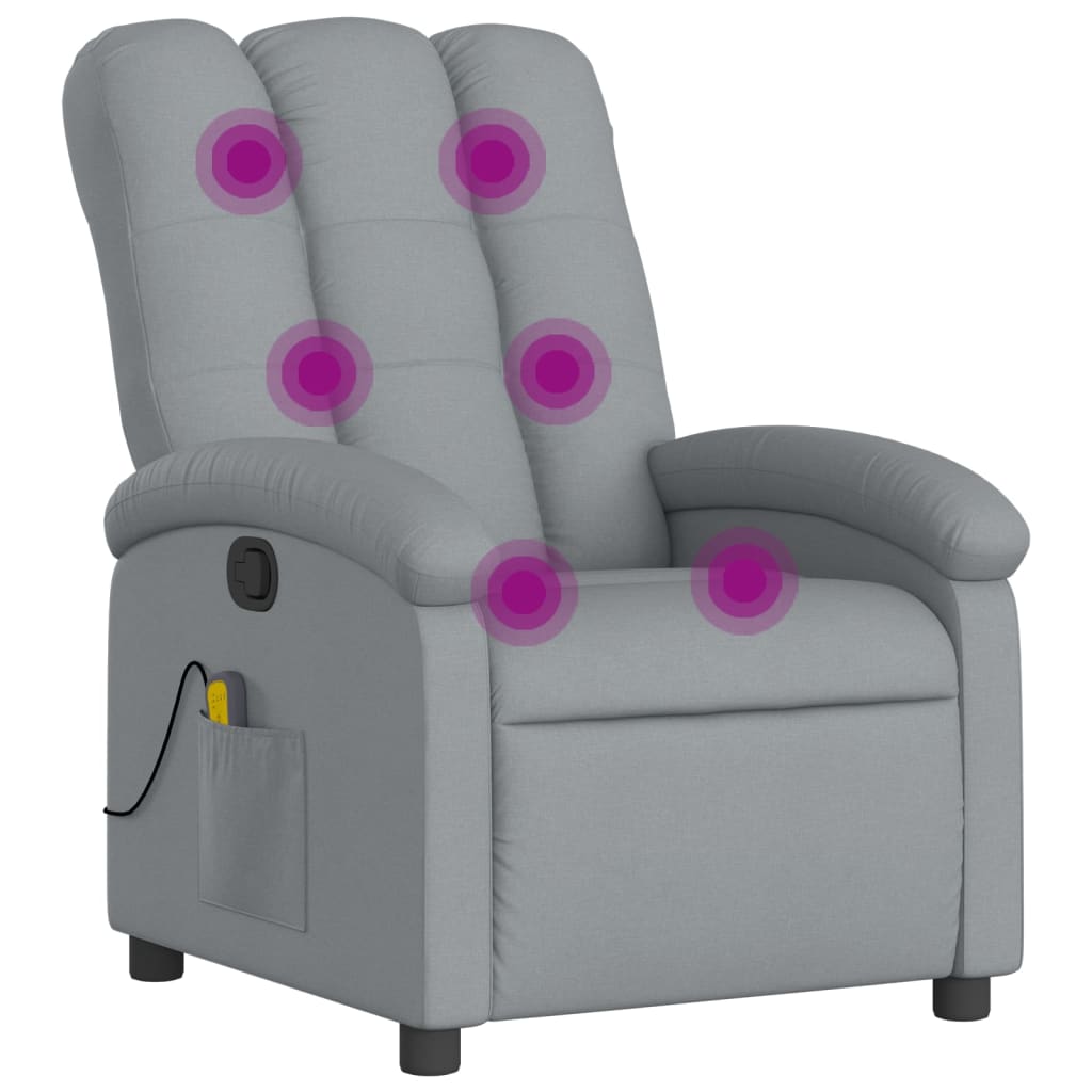 vidaXL Massage Recliner Chair Light Gray Fabric-5