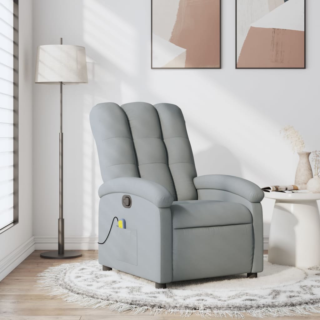 vidaXL Massage Recliner Chair Light Gray Fabric-0