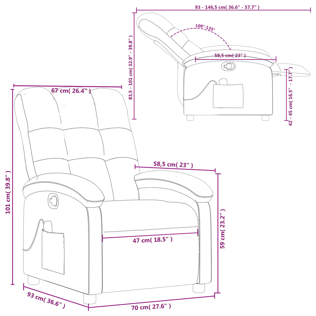 vidaXL Massage Recliner Chair Dark Gray Fabric-8