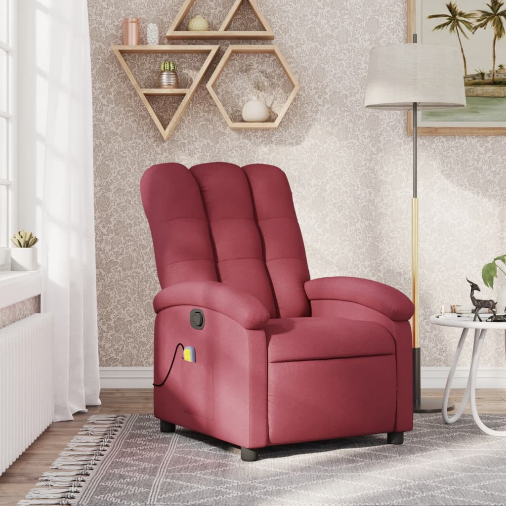 vidaXL Massage Recliner Chair Wine Red Fabric-0