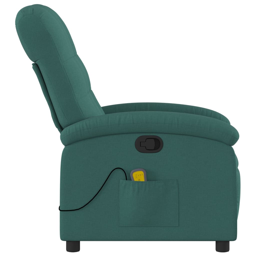 vidaXL Massage Recliner Chair Dark Green Fabric-2