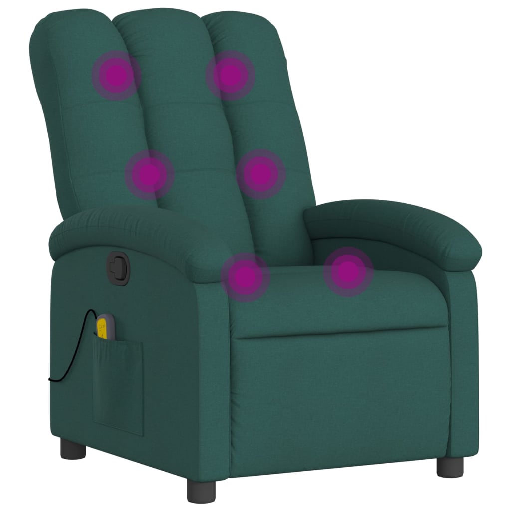 vidaXL Massage Recliner Chair Dark Green Fabric-5