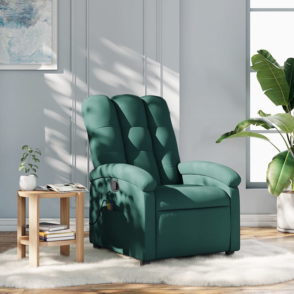 vidaXL Massage Recliner Chair Dark Green Fabric-0