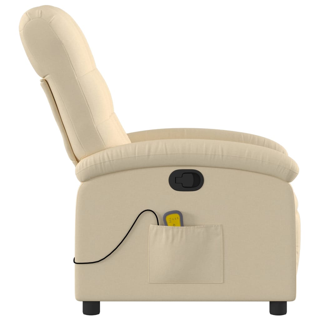 vidaXL Massage Recliner Chair Cream Fabric-2