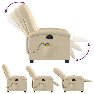 vidaXL Massage Recliner Chair Cream Fabric-4