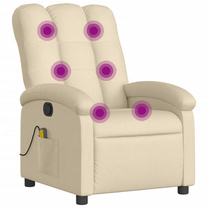 vidaXL Massage Recliner Chair Cream Fabric-5