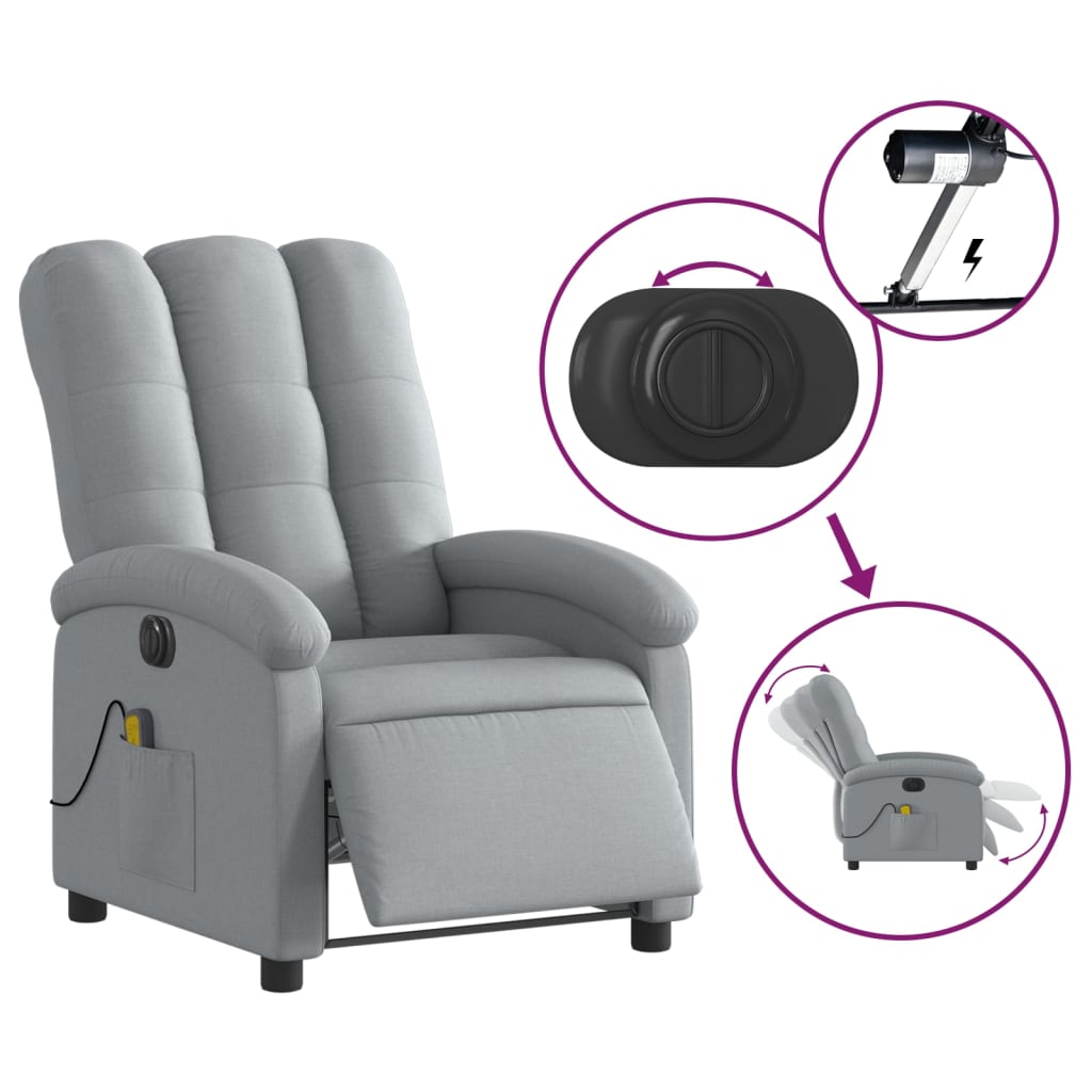 vidaXL Electric Massage Recliner Chair Light Gray Fabric-3