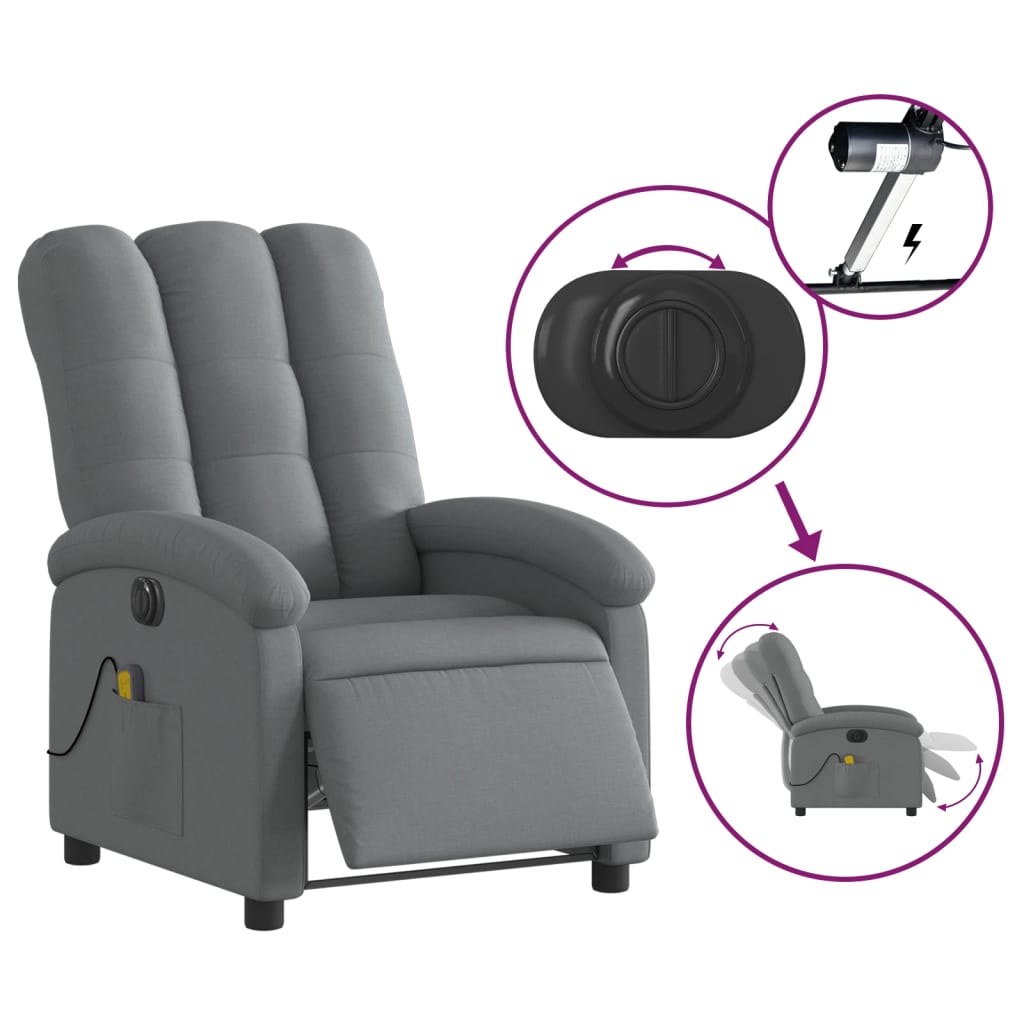 vidaXL Electric Massage Recliner Chair Dark Gray Fabric-3