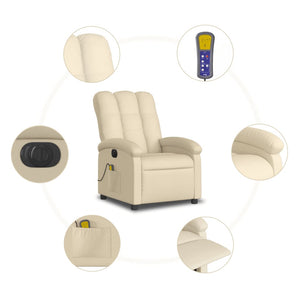 vidaXL Electric Massage Recliner Chair Cream Fabric-4