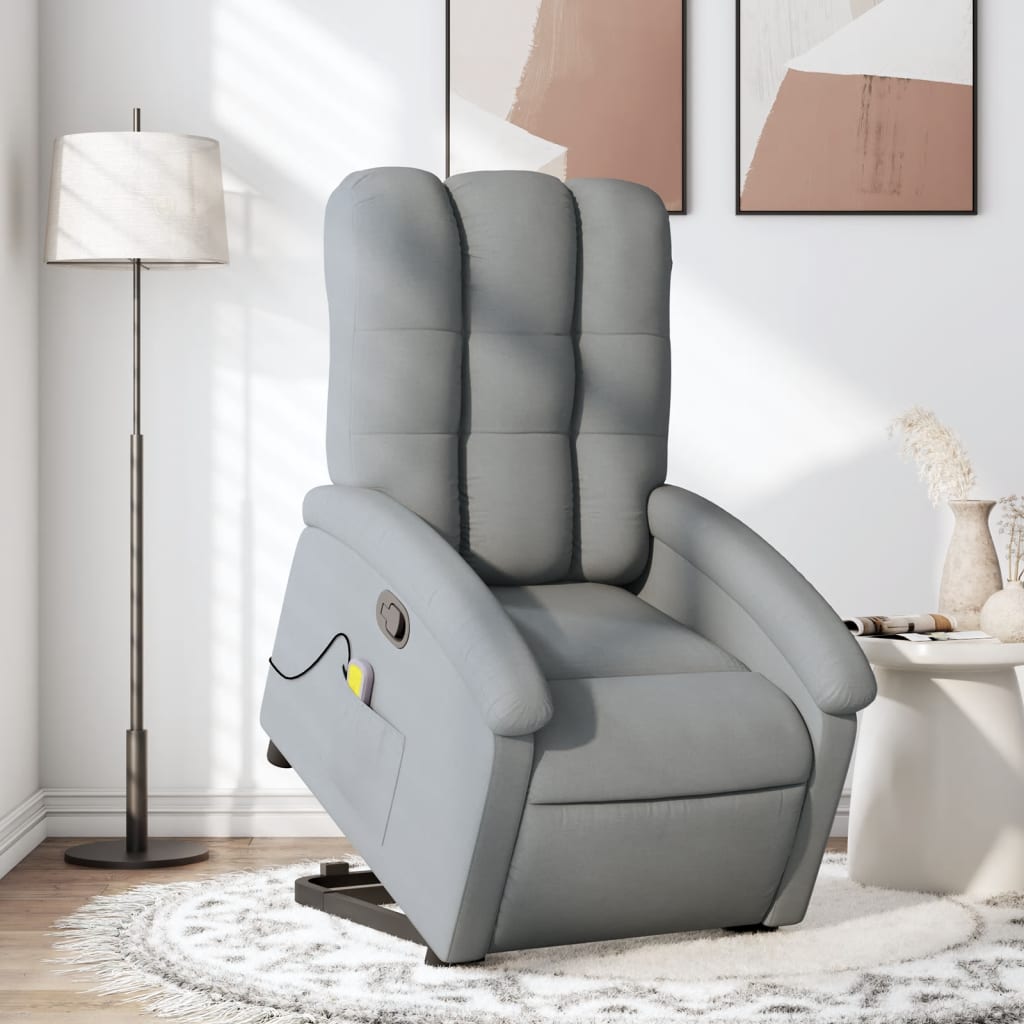 vidaXL Stand up Massage Recliner Chair Light Gray Fabric-0
