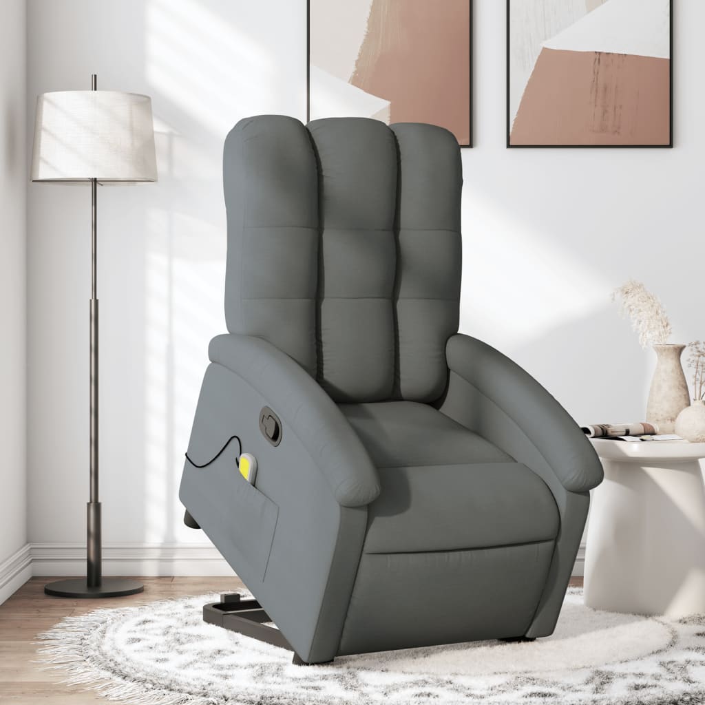 vidaXL Stand up Massage Recliner Chair Dark Gray Fabric-0