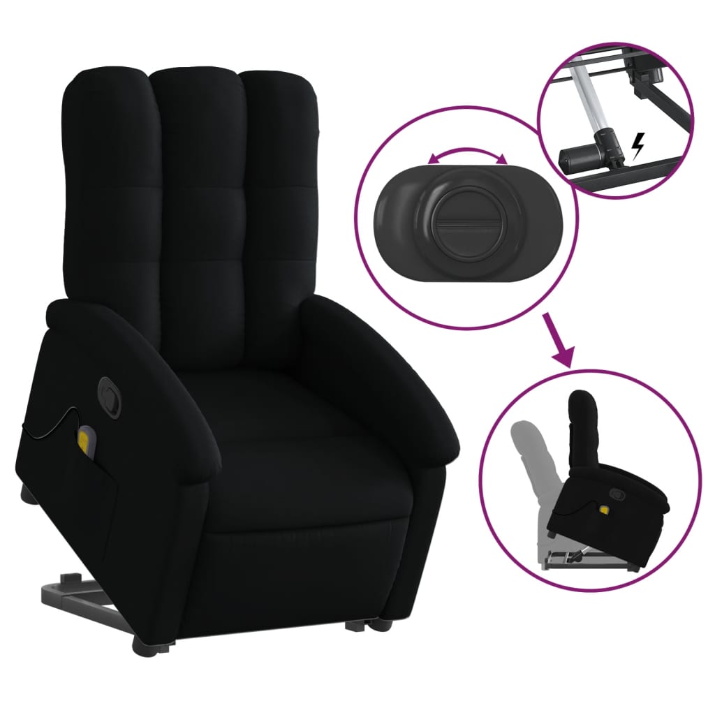 vidaXL Stand up Massage Recliner Chair Black Fabric-3