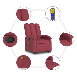 vidaXL Stand up Massage Recliner Chair Wine Red Fabric-3