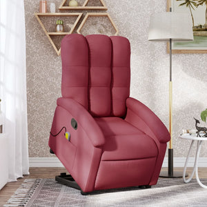 vidaXL Stand up Massage Recliner Chair Wine Red Fabric-6