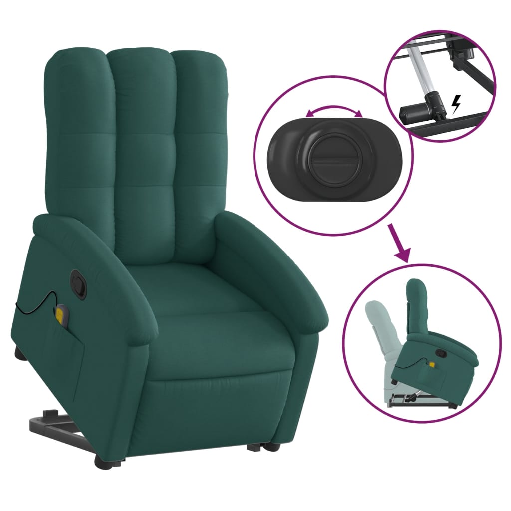 vidaXL Stand up Massage Recliner Chair Dark Green Fabric-3