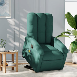 vidaXL Stand up Massage Recliner Chair Dark Green Fabric-0