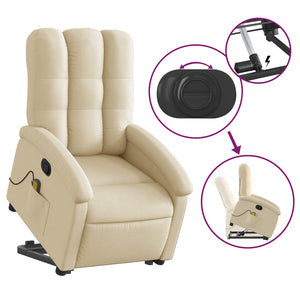 vidaXL Stand up Massage Recliner Chair Cream Fabric-3