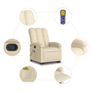 vidaXL Stand up Massage Recliner Chair Cream Fabric-5