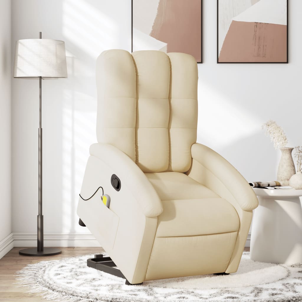 vidaXL Stand up Massage Recliner Chair Cream Fabric-0