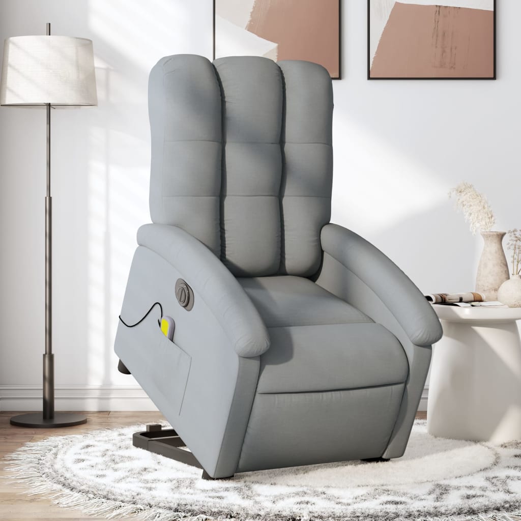 vidaXL Electric Stand up Massage Recliner Chair Light Gray Fabric-0