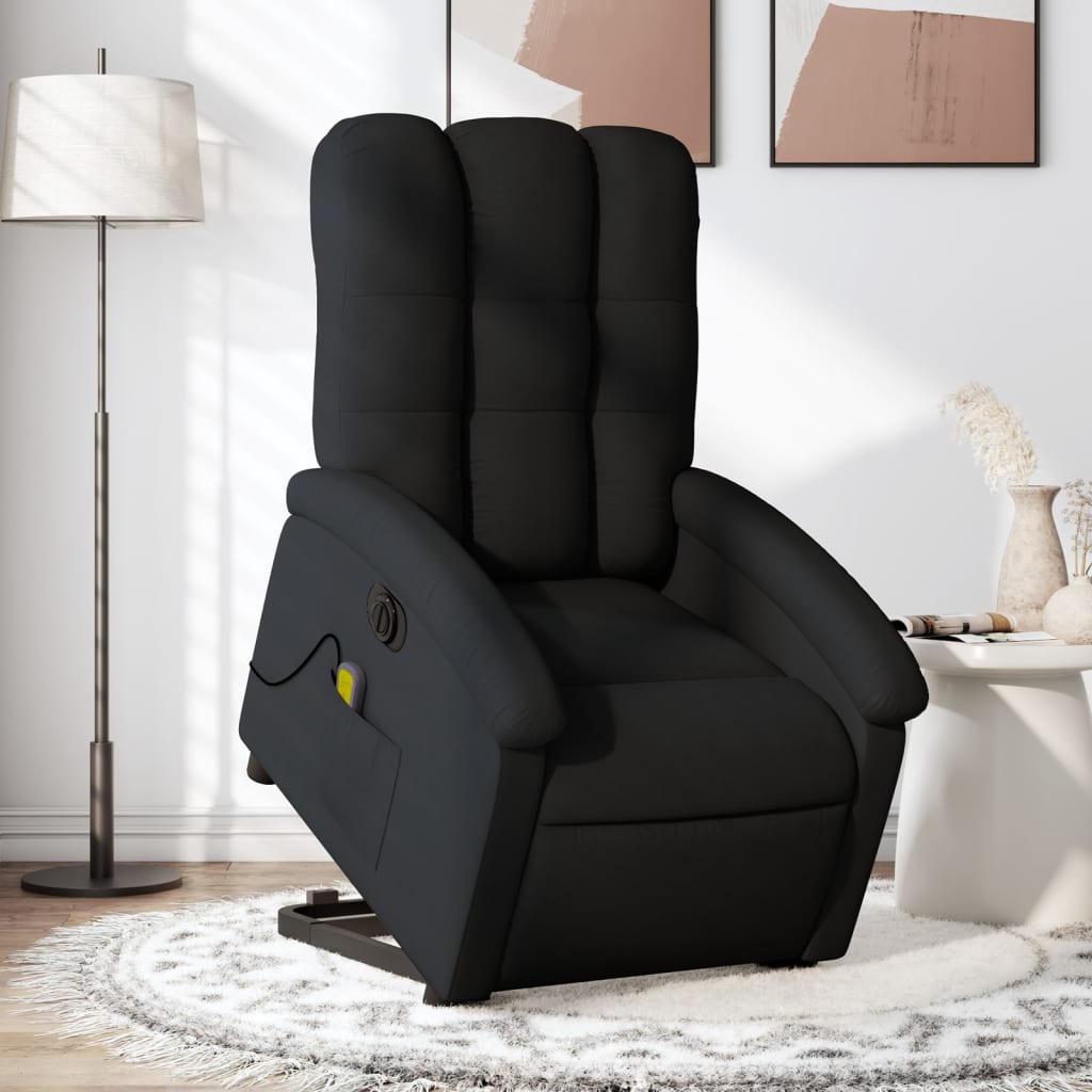 vidaXL Electric Stand up Massage Recliner Chair Black Fabric-0